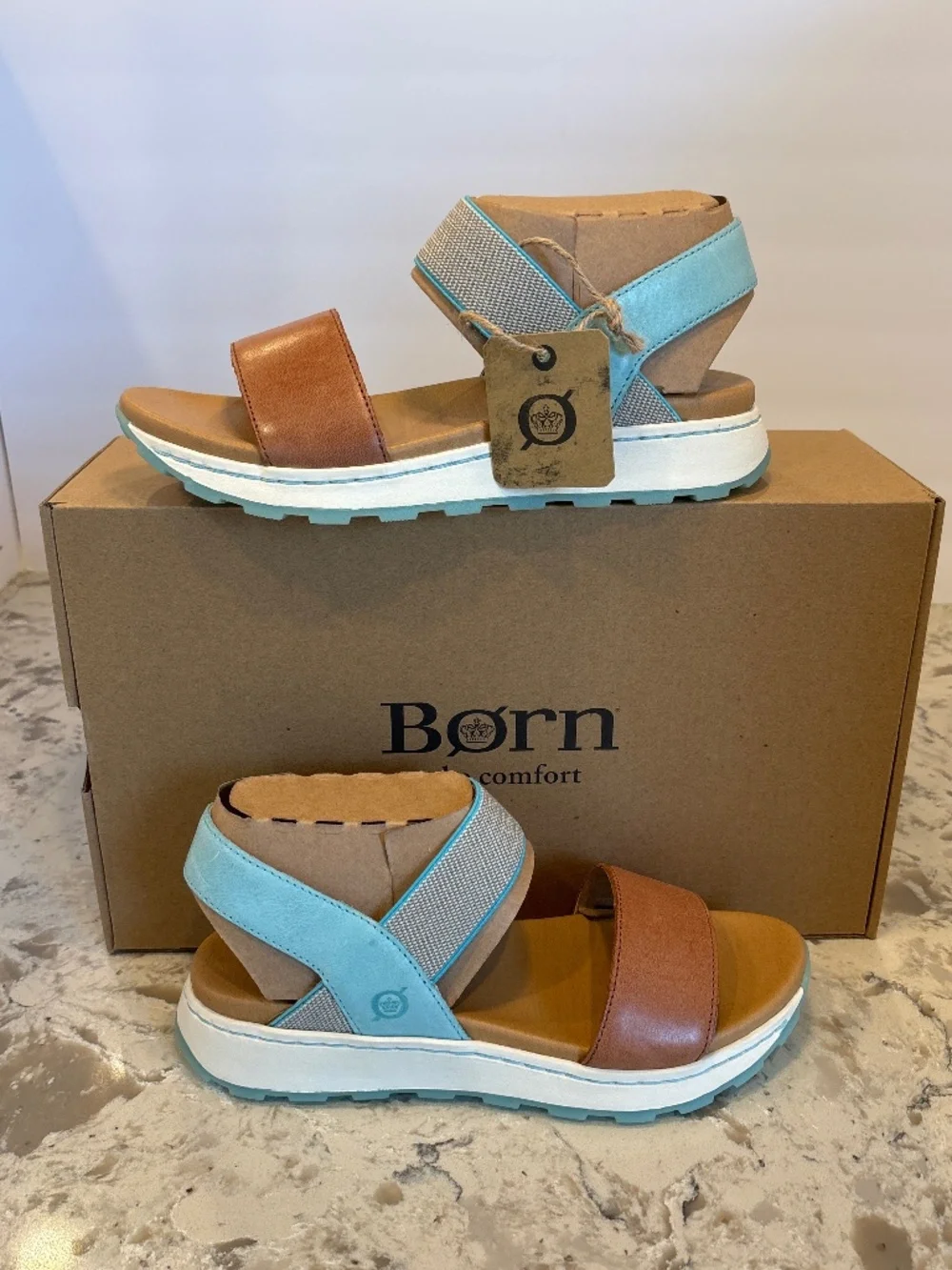 NWB New Born Mimi Turquoise Banded Leather Slingback Sandals Sz 7 M